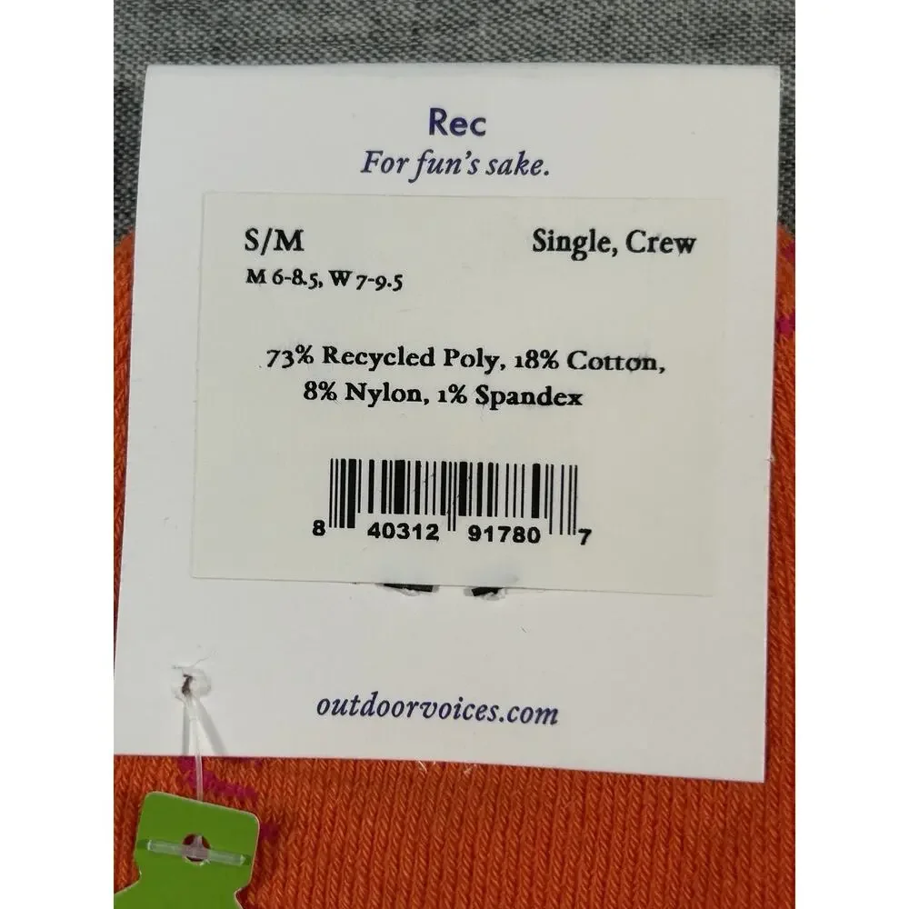 Outdoor Voices Crew Socks S/M Mens 6-8.5 Womens 7-9.5 Orange Made in USA